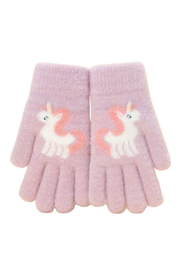 Pembe Örme Unicorn Eldiven 6-12 Yaş - 1