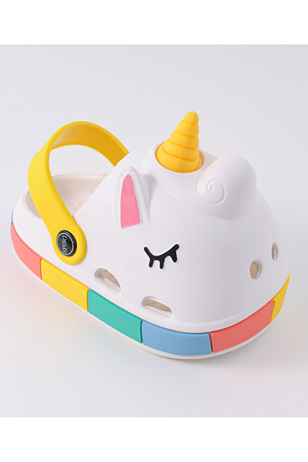 Unicorn Themed Clogs with Backstraps - White - 6