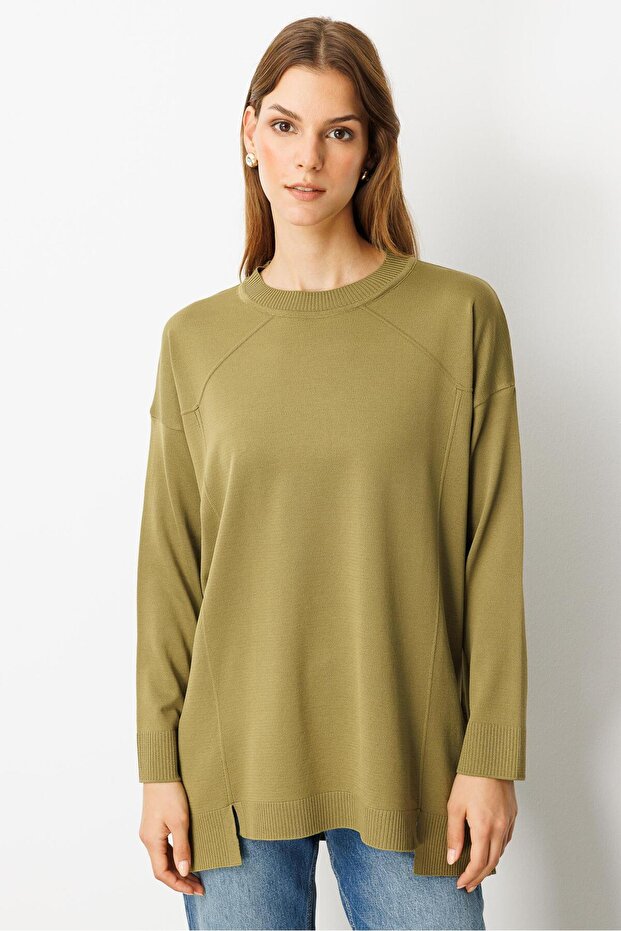 Yuvarlak Yaka Basic Triko-Y.YEŞİLİ - 1