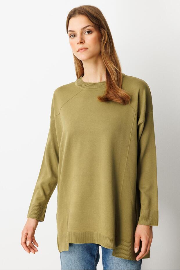 Yuvarlak Yaka Basic Triko-Y.YEŞİLİ - 4