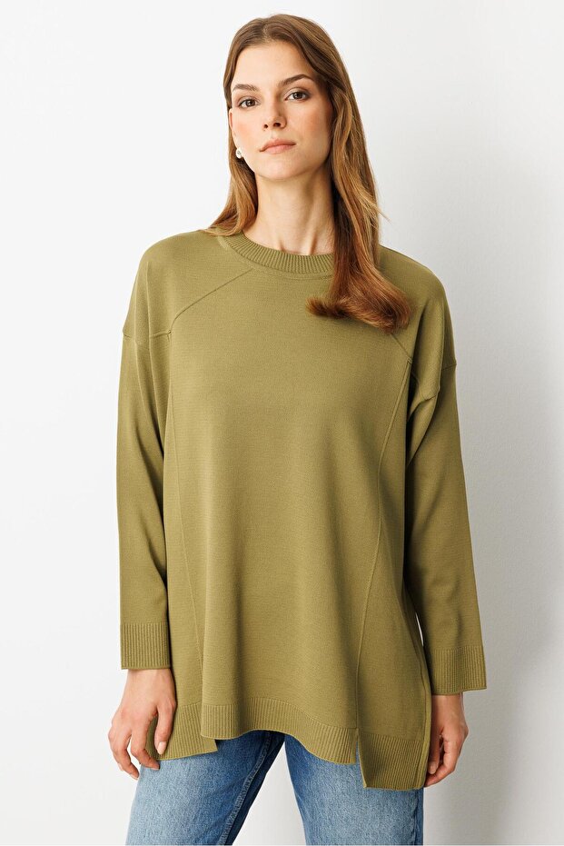 Yuvarlak Yaka Basic Triko-Y.YEŞİLİ - 6