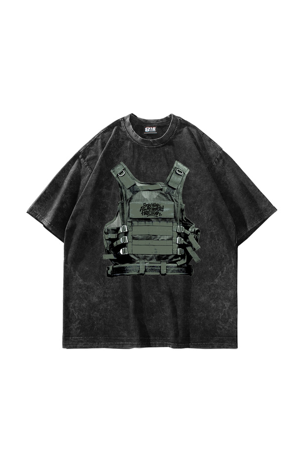War Printed Oversized Unisex Washable Black Tshirt