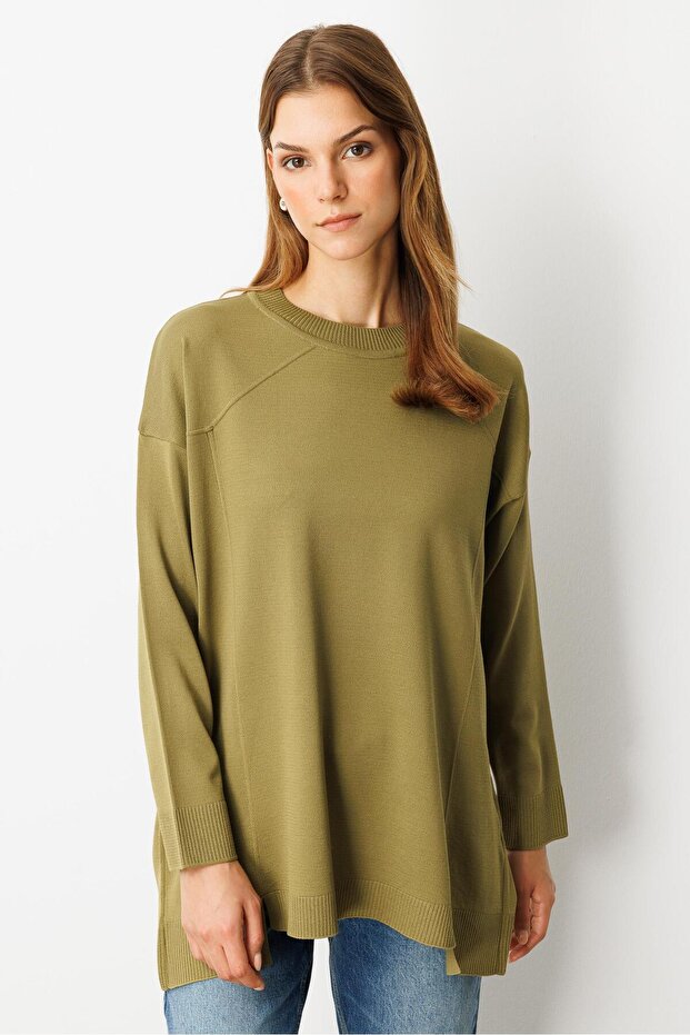 Yuvarlak Yaka Basic Triko-Y.YEŞİLİ - 5