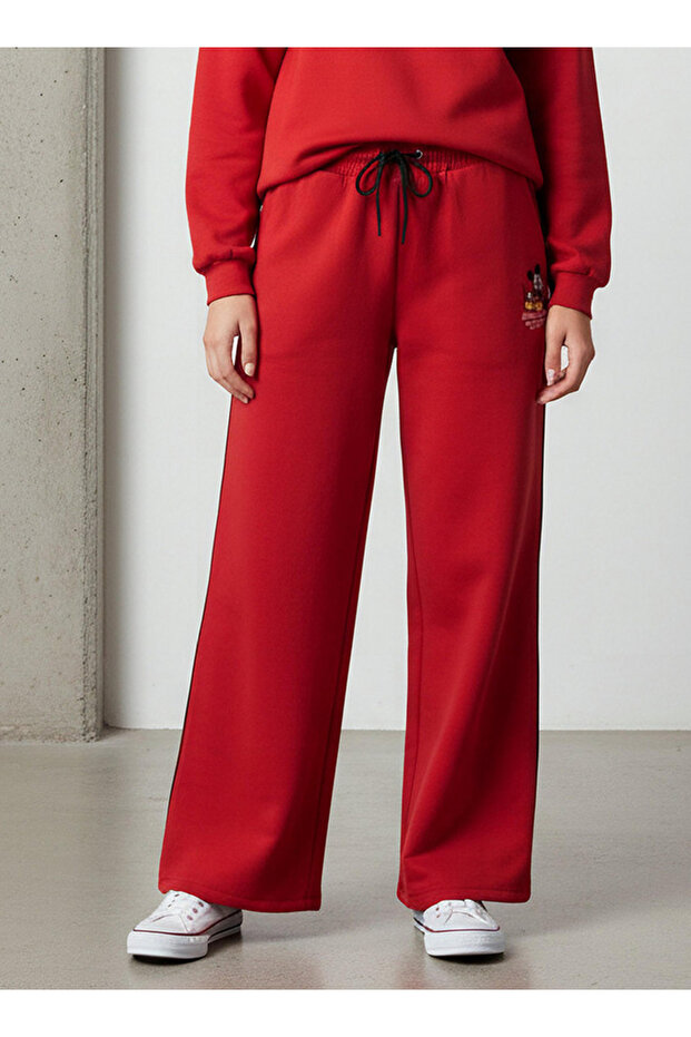 Mid-Rise Cotton Trousers with Mickey Mouse Embroidery