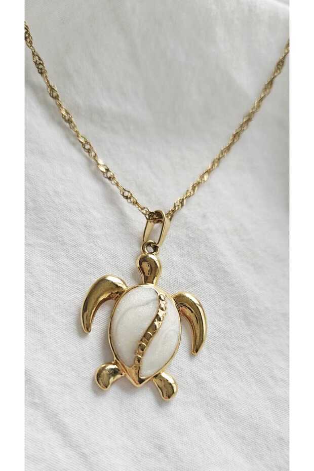 Stainless Steel Chain White Turtle Necklace-Gold