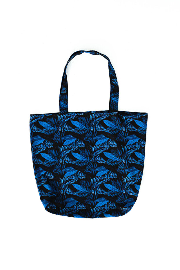 Women's Patterned Canvas Beach Bag C029-25 Navy Blue
