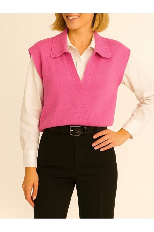 Basic Polo Yaka Triko Süveter - 1