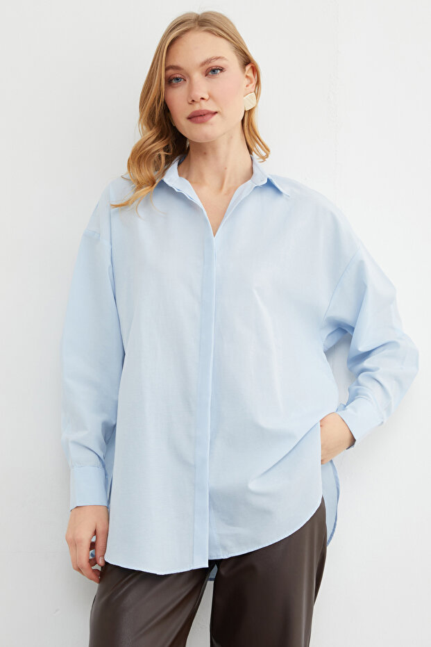 Basic Yırtmaçlı Oversize Gömlek - 3