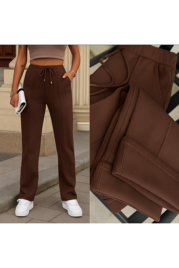 Women's Modal Fabric with Fleece Inside, Thick Bottom, Sweatpants, Loose Fit, Wide Leg