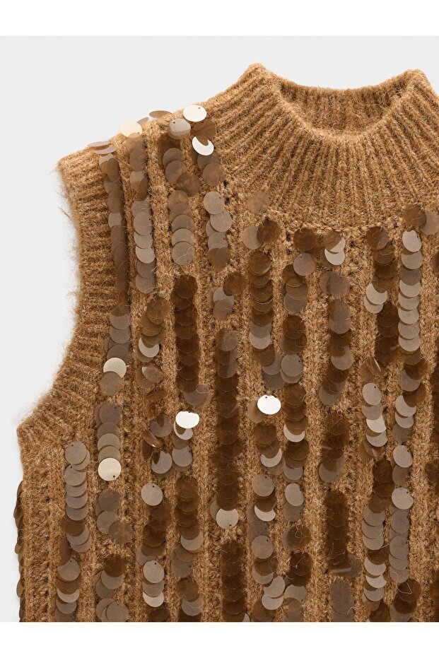 Payetli Örme Yelek - 6