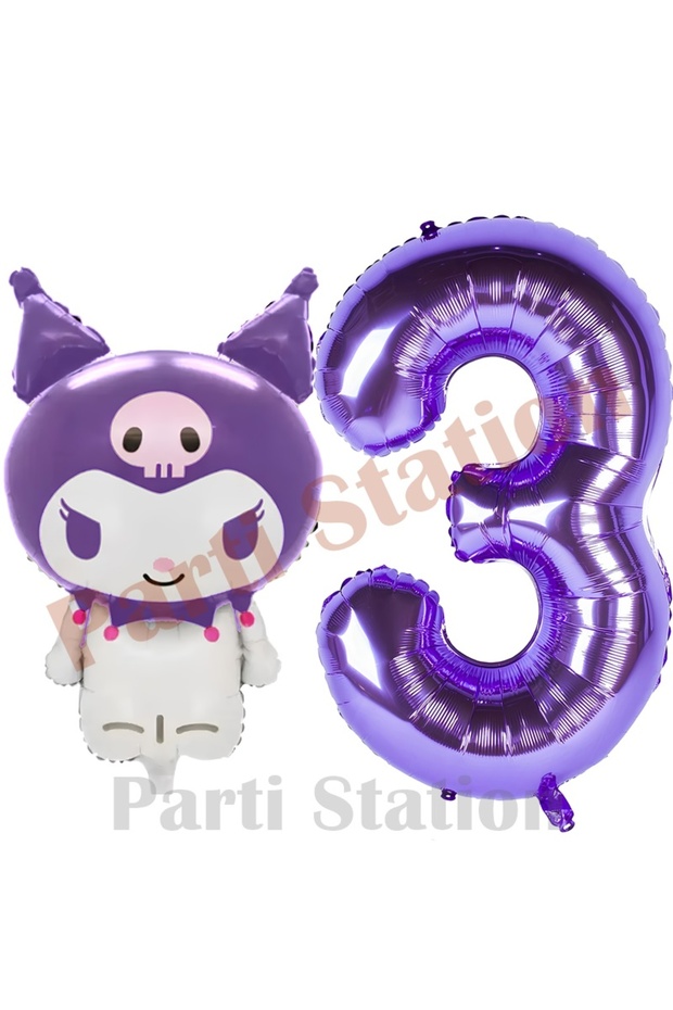 Sanrio Purple Kuromi Concept Foil Balloon and 3 Year Old Purple Foil Number Balloon Set