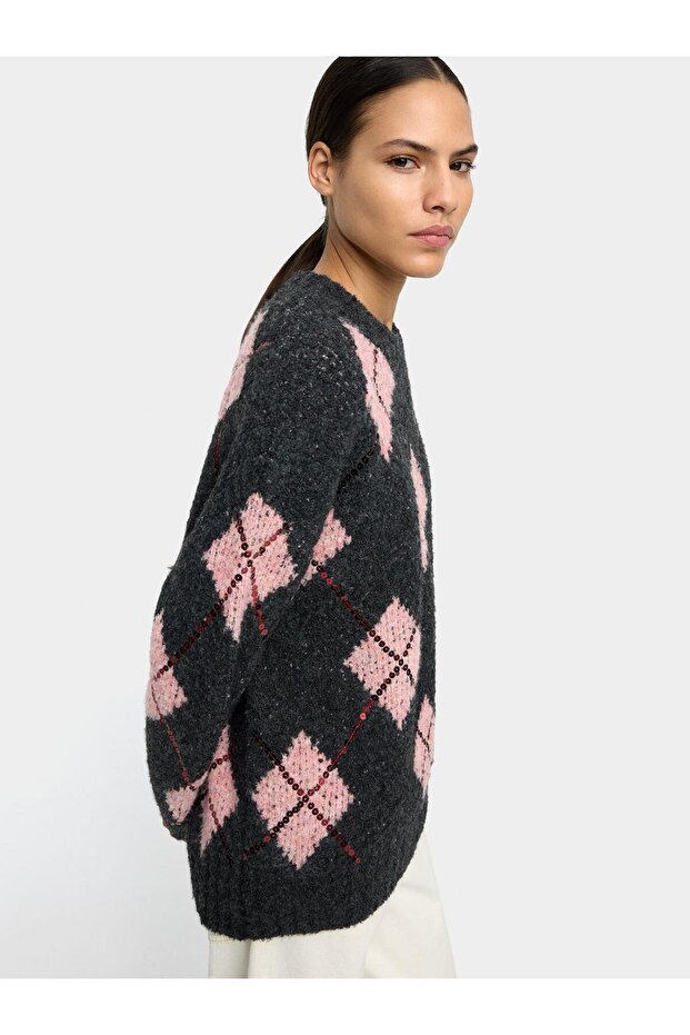 Elmas Desenli Örme Kazak - 3