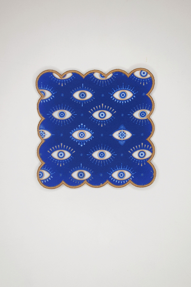Blue Background Abstract Eye Pattern Embroidery Edge Cocktail Napkin 1 Piece