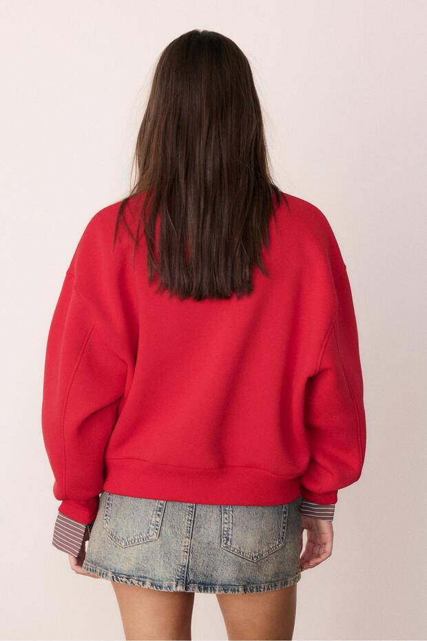 Fermuarlı ve işlemeli sweatshirt - 4