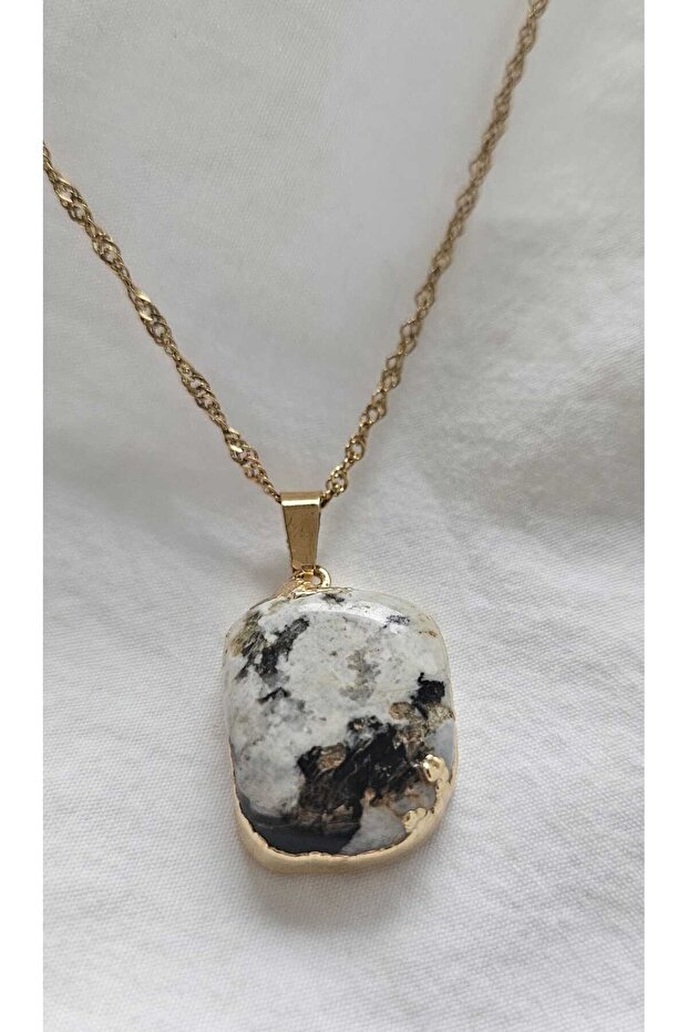 Stainless Steel Chain Drum Moonstone Natural Stone Necklace-Gold