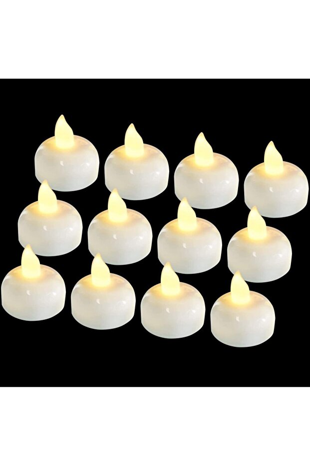 12pcs Waterproof Flameless Floating LED Candles Battery Warm White Tealights for Wedding Pool Decor