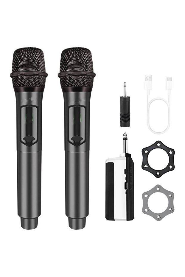 Wireless Handheld UHF Dual Cordless Dynamic Microphone System, 200ft Range, Rechargeable Rec