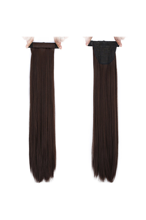 شعر مستعار من الألياف على شكل ذيل حصان سحري / بني متوسط - 4