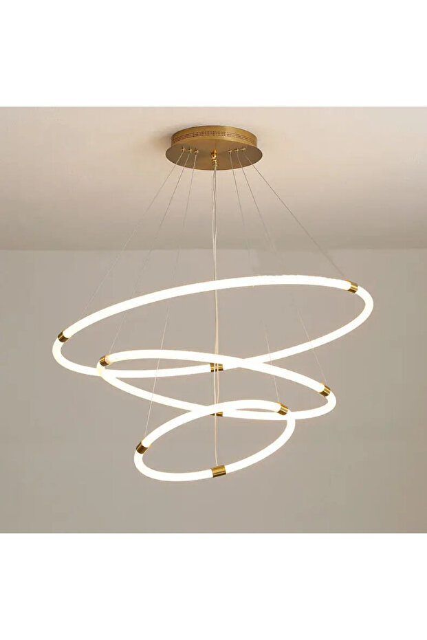 Modern Nordic 3 Ring Tube LED Light Golden Pendant 40cm+60cm+80cm