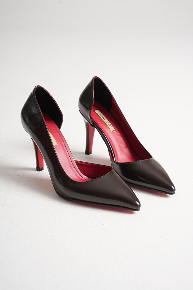 Red Sole Thin Heel Evening Dress Shoes with Open Sides Stiletto Shoes