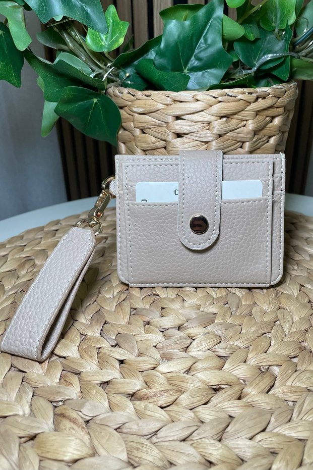 Women's Beige Card Holder - Keychain Detail, Stylish Model - Fibag