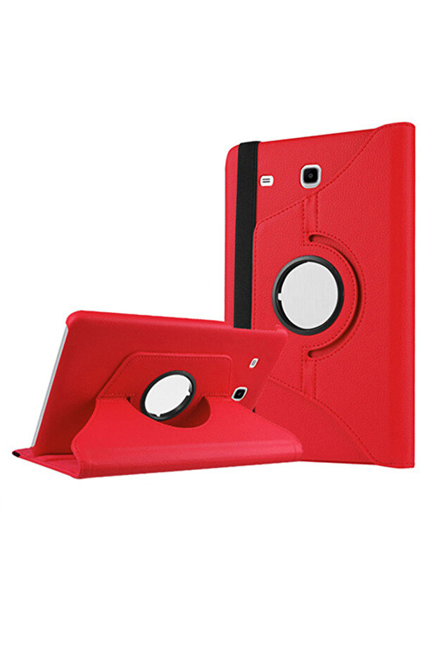 حافظة متوافقة مع جهاز Galaxy Tab E T560 9.6 مع حامل قابل للدوران باللون الأحمر - 1