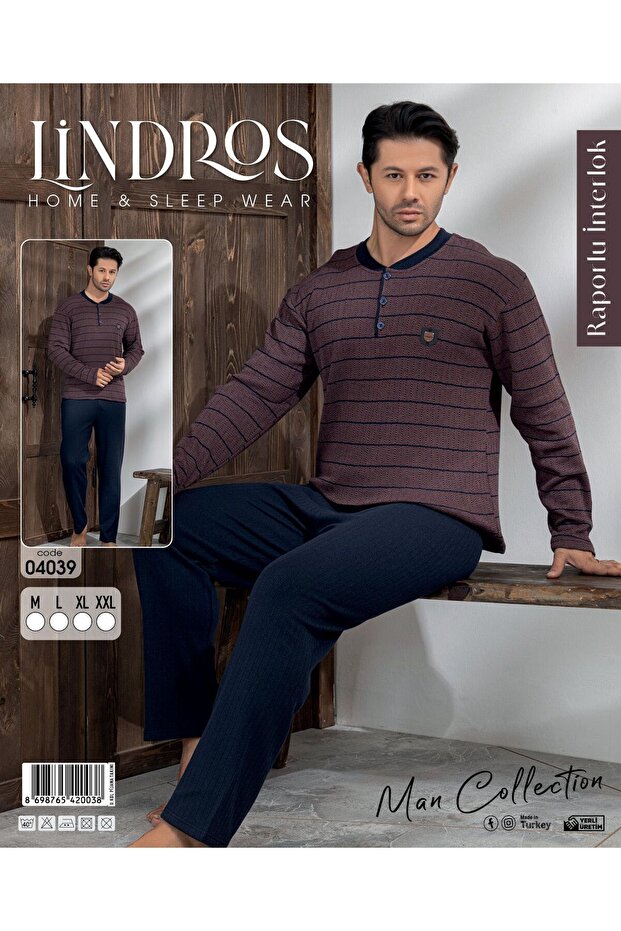 4039 Men's Reported Interlok Pajama Set--Light Burgundy--
