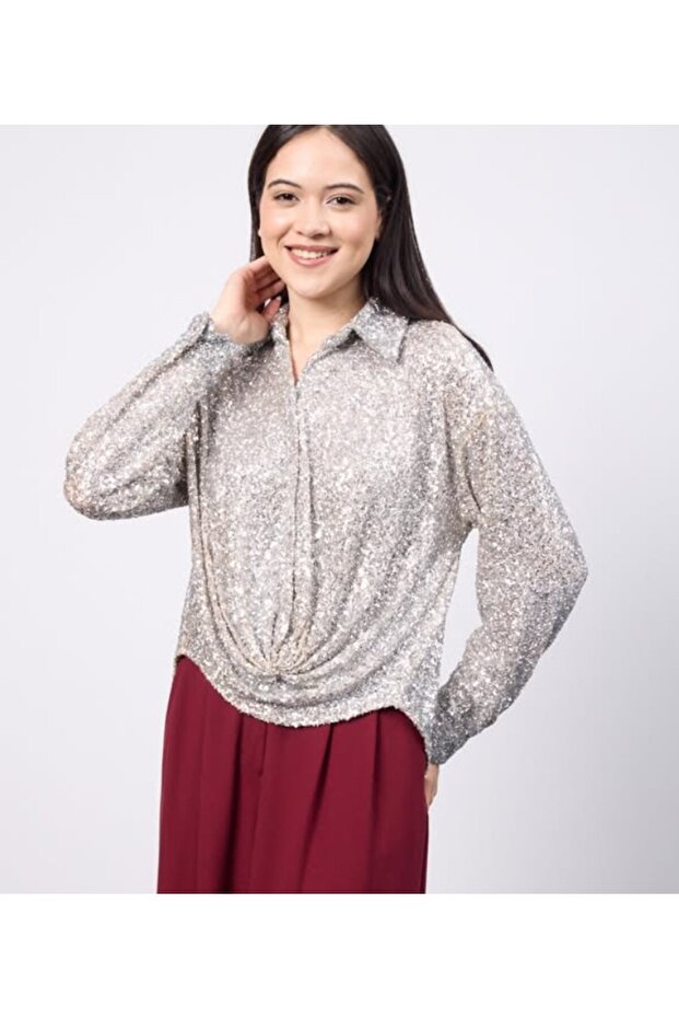 Simli önden dugmeli bluz - 1