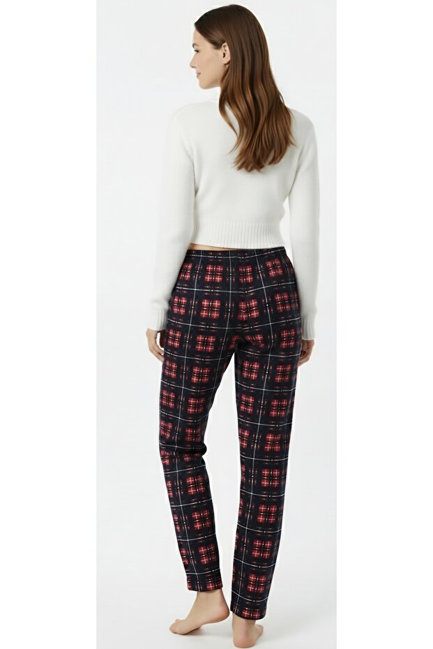 Women's Pajama Bottoms Navy Blue Red Plaid Comfortable Fit Velvety Softness