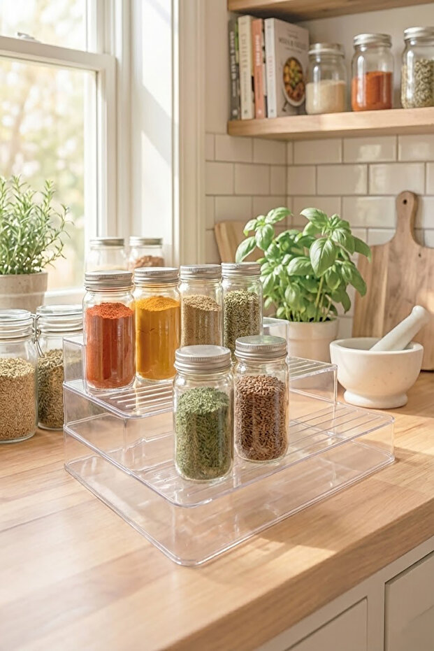 Spice Rack Stand Transparent Multi-Layer Organizer Inside Cabinet Countertop Spice Organizer