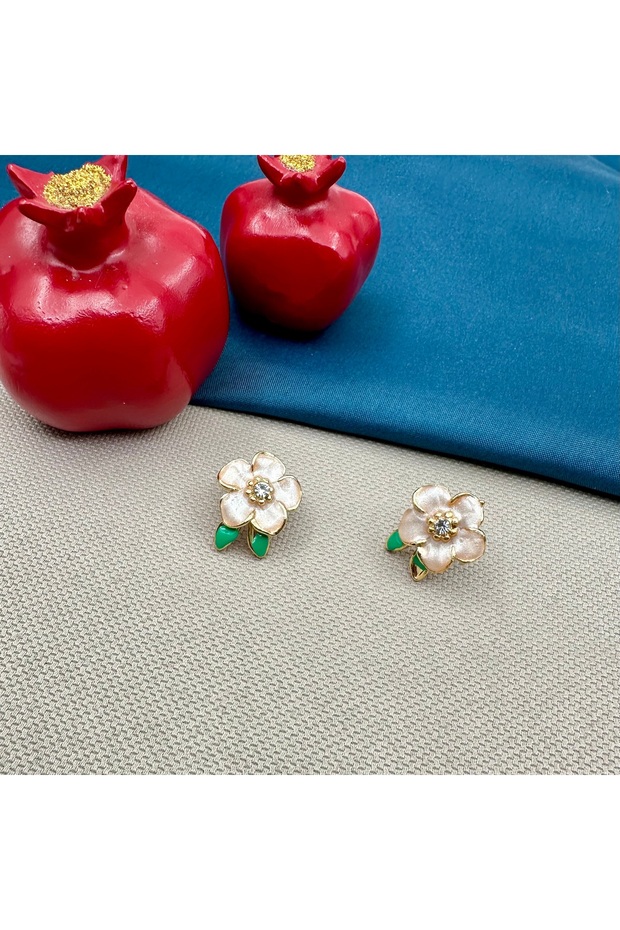 Gold Women's Earrings with Enamel and Stones