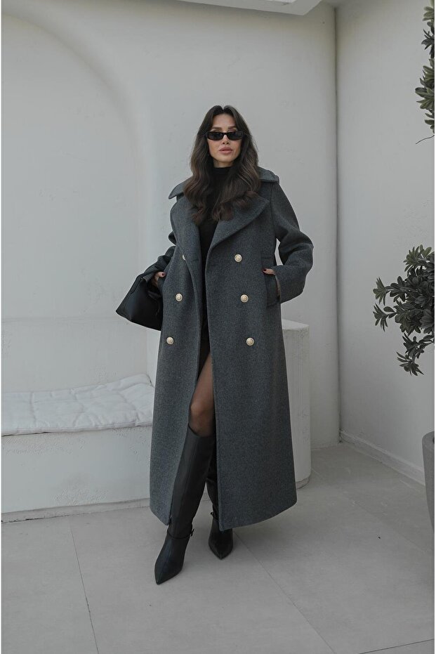 Anthracite buttoned gold buttoned coat - 1
