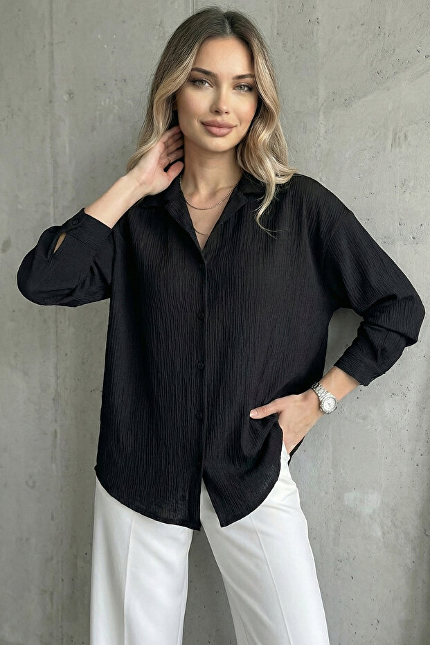 Women's Thin Anti-Sweat Black Non-Iron Ov Oversized Large Size Wrinkle-Free Shirt