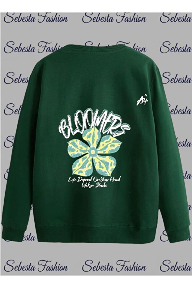 Printed 3 Yarn Sha Fleece-Lined Nisex Crew Neck Ov Oversized Weatshirt0,,