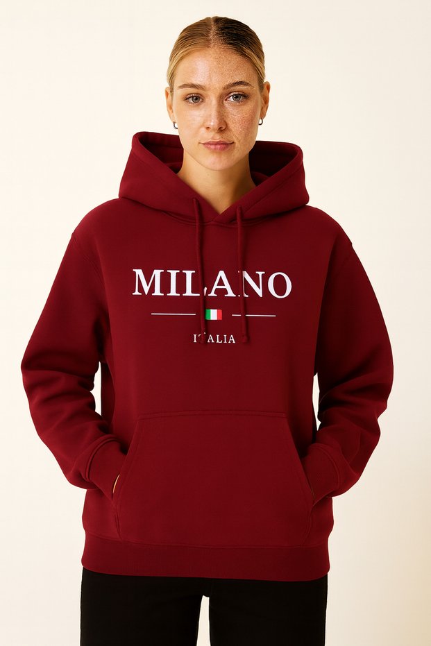 Hooded Kangaroo Pocket 3-Thread Cotton Milano Print Sweatshirt