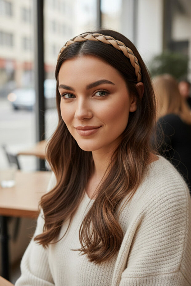 Thin Cream Stone Embroidered (Silver Crystal) Hair Band (Elegant and Minimalist)