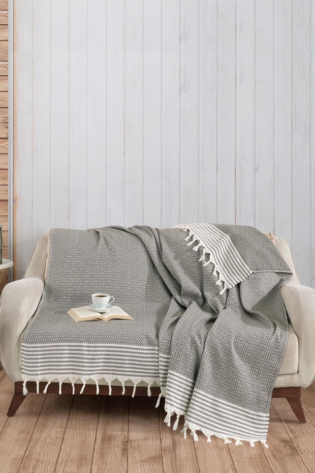 Natural Cotton Hand-Tied Fringed Sofa Cover - Sofa Shawl 170X220 cm