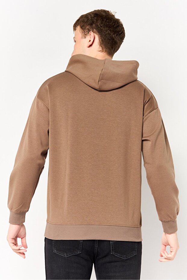 هودي رجالي بأكمام طويلة سادة، بني - 4