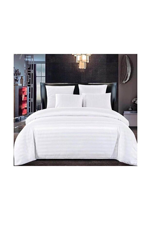 Livenza Home 2Pcs Flat Sheet Set – White Striped | 160x240 cm + 1 Pillow Case | Soft & Lightweight