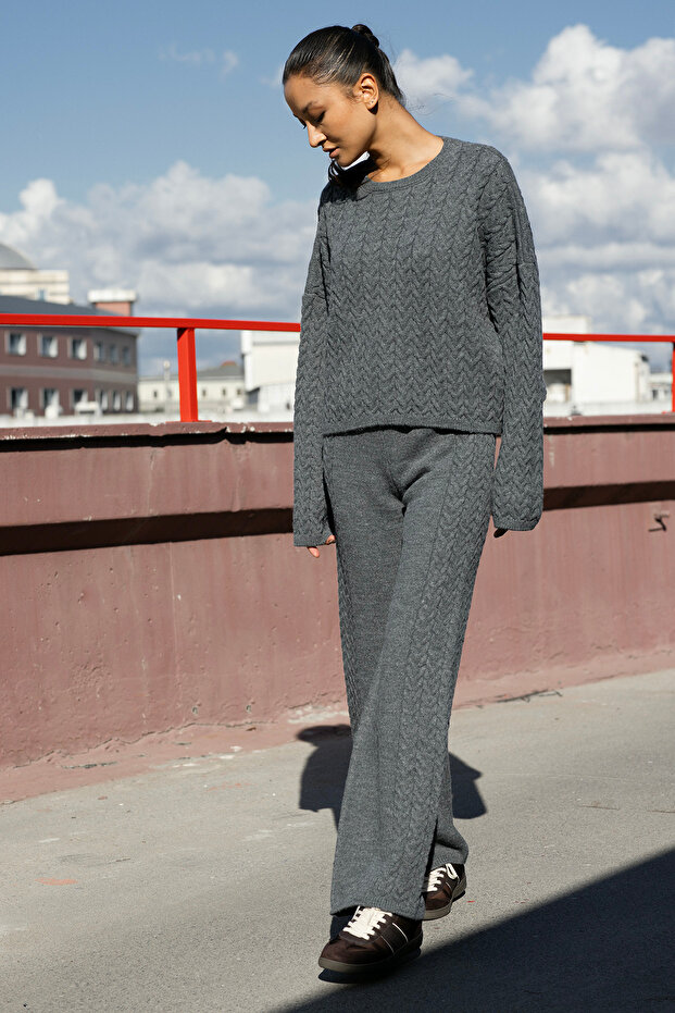 Crew Neck Hair Knitted Knitwear Set