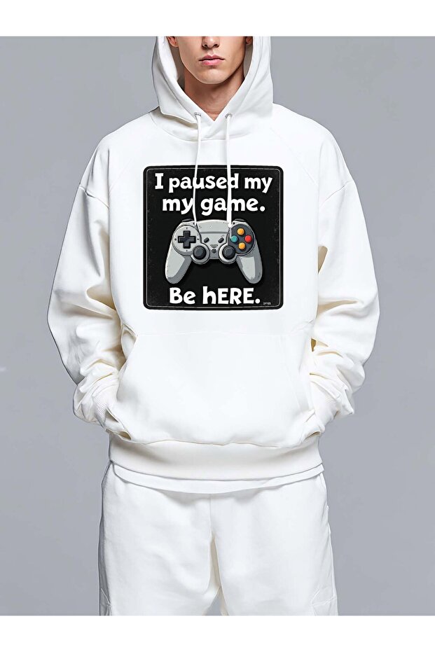 Oversized Printed Hooded Sweatshirt: Game console controller-Trendy Casual Style Relaxed