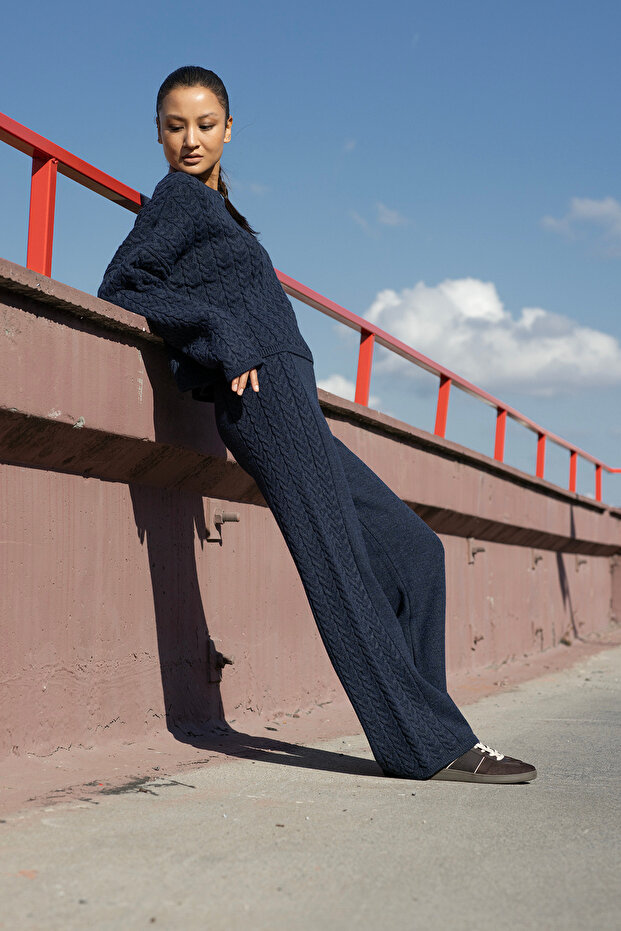 Crew Neck Hair Knitted Knitwear Set
