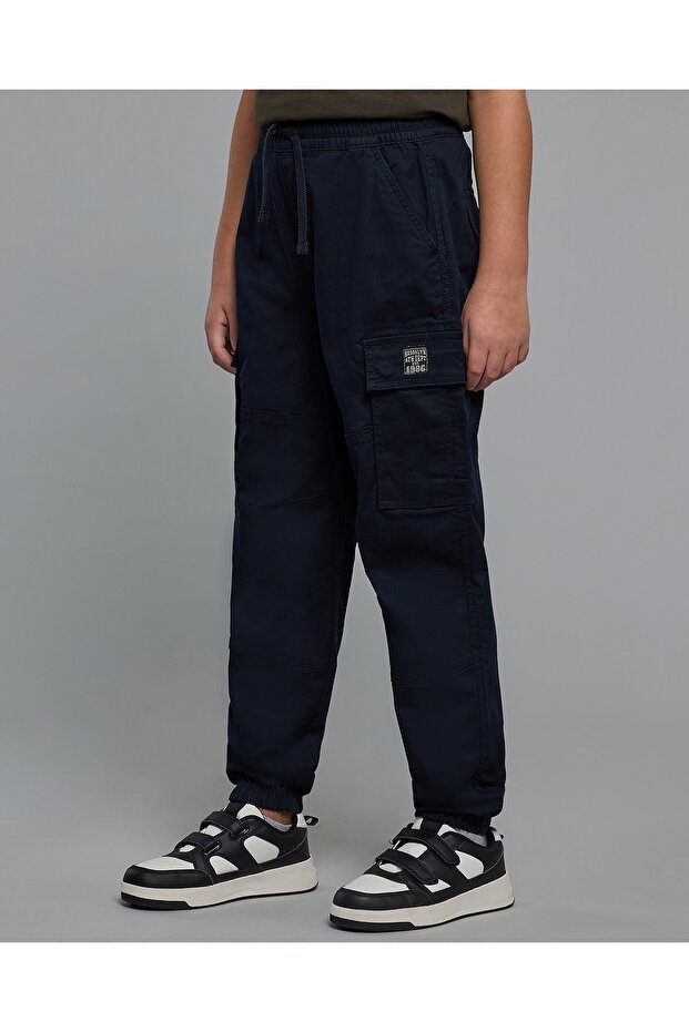 Solid Cargo Joggers With Drawstring Waist - 3