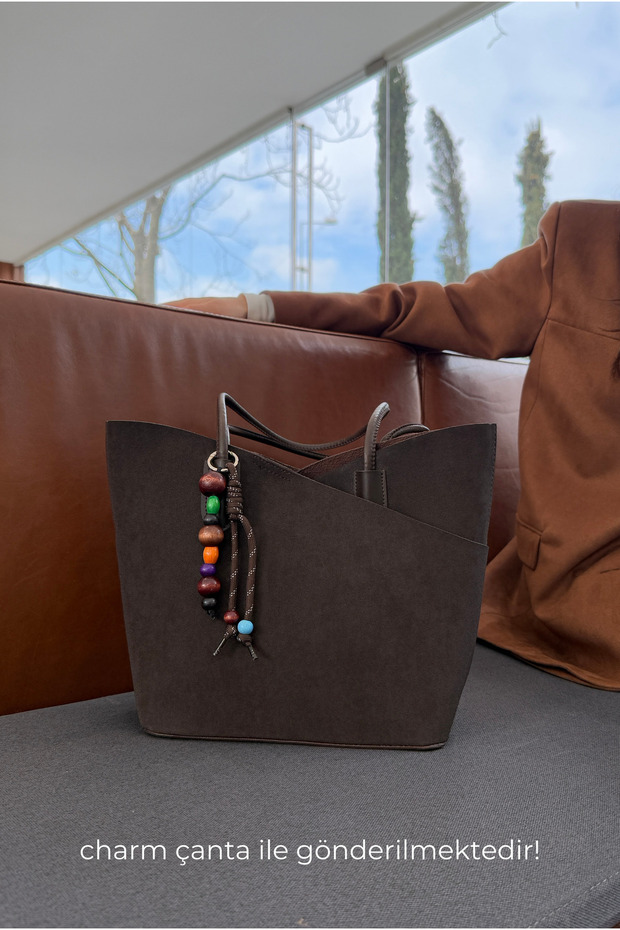 Women's Hand and Shoulder Bag Dark Brown Suede