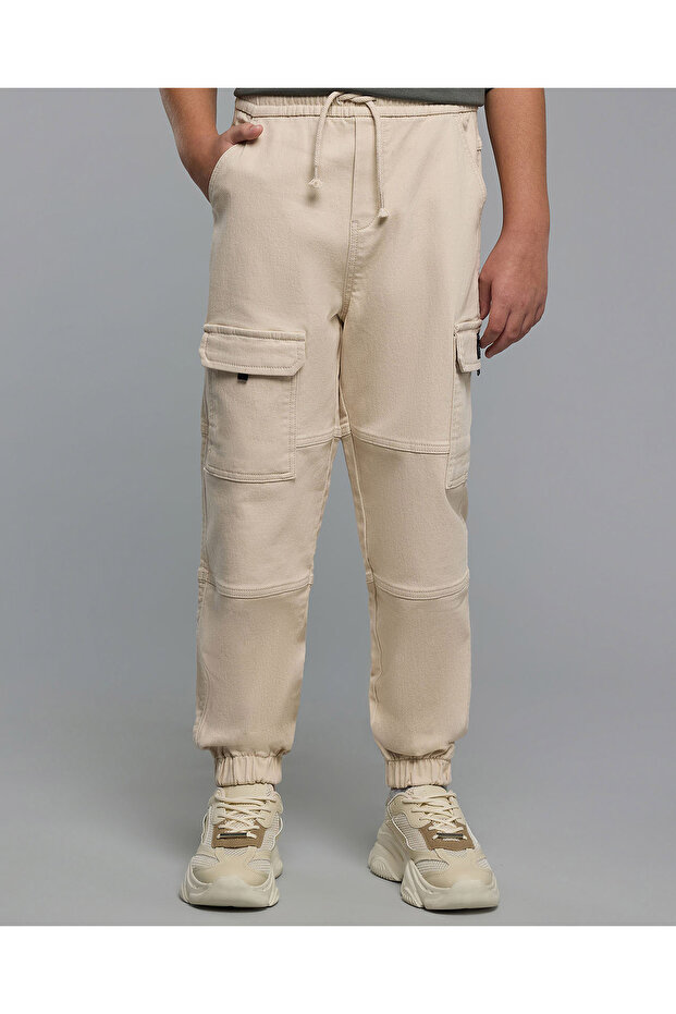 Solid Cargo Joggers With Drawstring Waist - 1