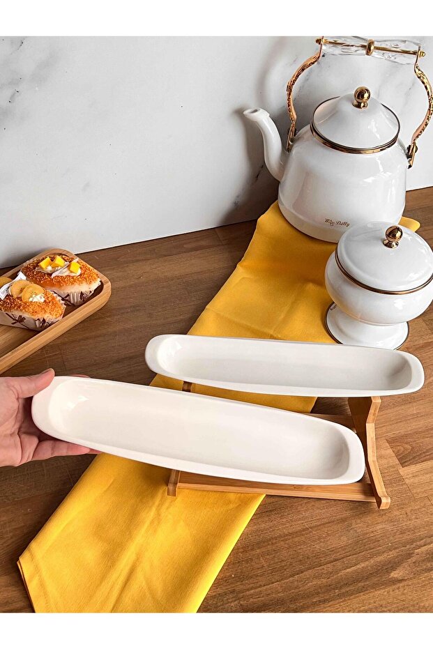Bambu Standlı Oval 2 Katlı Servis Sunum Seti 3 Parça - 3