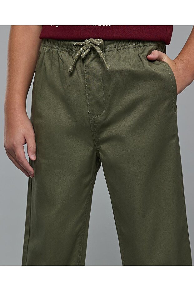 Solid Woven Pants With Drawstring Waist - 5