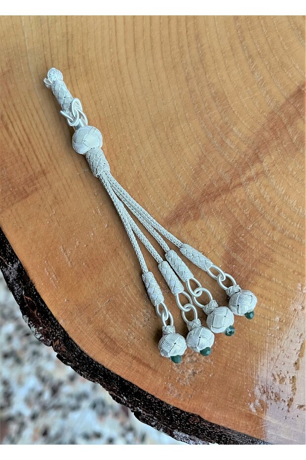 Colorful Beaded Four-Dangle Silver Kazaziye Hand-Knitted Quadruple Prayer Beads Tassel - Trabzon Craftsmanship