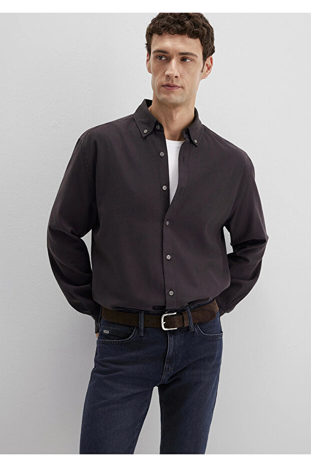 Brown Tencel Tm Lyocell Blended Shirt Loose Fit / Relaxed Fit 0211751-91404