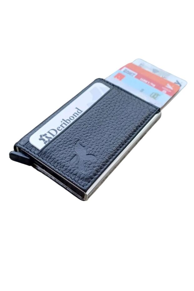 Men's Genuine Leather Card Holder Wallet with Automatic Mechanism Slim Aluminum Case